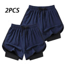2Pc/Lot Summer Men Running Shorts Fitness Gym Training 2 in 1 Sports Shorts Quick Dry WorkoutJogging Double Deck Shorts