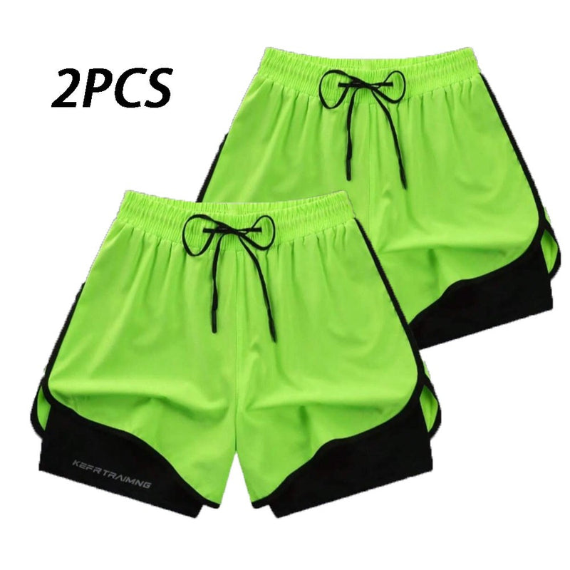 2Pc/Lot Summer Men Running Shorts Fitness Gym Training 2 in 1 Sports Shorts Quick Dry WorkoutJogging Double Deck Shorts