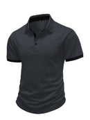 Camisa Polo Masculina Casual Esportiva em Jacquard com Bloco de Cores e Manga Curta com Botões