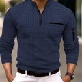 Nova camisa POLO listrada de manga comprida masculina com gola com zíper, estilo retrô, esportes, ao ar livre, lazer, confortável e leve