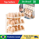Porta Ovos Suporte 3 Andares Rolante Para 24 Ovos Dispenser Armazenamento e Organizador de Geladeira