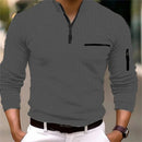 Nova camisa POLO listrada de manga comprida masculina com gola com zíper, estilo retrô, esportes, ao ar livre, lazer, confortável e leve