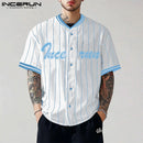 Incerun topos estilo americano moda masculina listrado impresso contraste emenda camisa casual personalidade venda quente blusa de manga curta