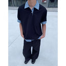 Camisa Polo Estilo Americano Retrô de Manga Curta para Homens, Camiseta de Verão com Gola Reversível e Estampa Xadrez, Efeito de Duas Peças