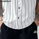 Incerun topos estilo americano moda masculina listrado impresso contraste emenda camisa casual personalidade venda quente blusa de manga curta