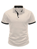 Camisa Polo Masculina Casual Esportiva em Jacquard com Bloco de Cores e Manga Curta com Botões