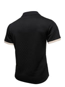 Camisa Polo Masculina Casual Esportiva em Jacquard com Bloco de Cores e Manga Curta com Botões