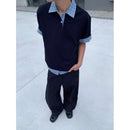 Camisa Polo Estilo Americano Retrô de Manga Curta para Homens, Camiseta de Verão com Gola Reversível e Estampa Xadrez, Efeito de Duas Peças