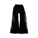 Calça de perna larga reta com estampa de letras brancas nova cintura baixa casu