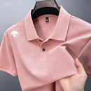 Camisa Polo Masculina de Verão 2026, Luxo Leve, Manga Curta, Bordada, Casual de Negócios