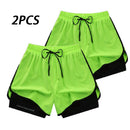2Pc/Lot Summer Men Running Shorts Fitness Gym Training 2 in 1 Sports Shorts Quick Dry WorkoutJogging Double Deck Shorts