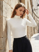 Blusa Gola Alta Manga Longa Camiseta Feminina Elegante Casual Trabalho