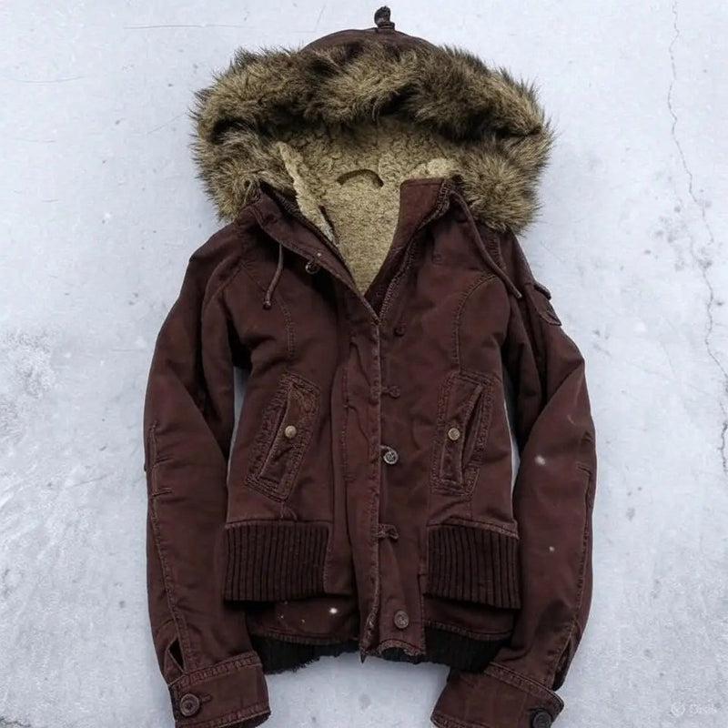 Jaqueta bomber feminina forrada de pele American Vintage Y2K, casaco marrom com
