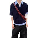 Camisa Polo Azul de Manga Curta com Design em Patchwork Estilo Casual para Homens e Mulheres em Tecido de Poliéster Respirável Moda de Verão