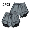 2Pc/Lot Summer Men Running Shorts Fitness Gym Training 2 in 1 Sports Shorts Quick Dry WorkoutJogging Double Deck Shorts