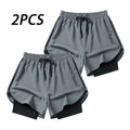 2Pc/Lot Summer Men Running Shorts Fitness Gym Training 2 in 1 Sports Shorts Quick Dry WorkoutJogging Double Deck Shorts