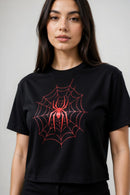 Camiseta feminina com estampa de aranha, gola redonda, manga curta, slim fit