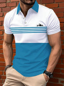 Camisa Polo Minimalista Masculina de Verão com Listras Horizontais, Gola Lapela, Estilo Empresarial, para Atividades ao Ar Livre, Solta e Confortável.