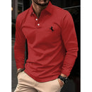 Camiseta masculina de manga comprida, cor sólida de negócios de meia-idade, roupas de primavera e outono do pai, camisa polo de gola confortável