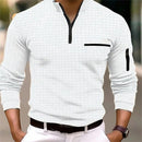 Nova camisa POLO listrada de manga comprida masculina com gola com zíper, estilo retrô, esportes, ao ar livre, lazer, confortável e leve