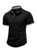 Camisa Polo Masculina Casual Esportiva em Jacquard com Bloco de Cores e Manga Curta com Botões
