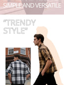 Camisa xadrez masculina casual estilo universitário de manga curta, adequada para uso no campus na primavera e no outono e para viagens diárias