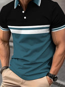 Camisa Polo Minimalista Masculina de Verão com Listras Horizontais, Gola Lapela, Estilo Empresarial, para Atividades ao Ar Livre, Solta e Confortável.