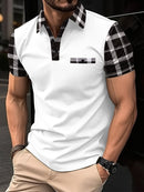A nova camisa polo masculina de manga curta de verão 2025 apresenta uma estampa casual elegante e respirável com padrão listrado 3D