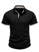 Camisa Polo Masculina Casual Esportiva em Jacquard com Bloco de Cores e Manga Curta com Botões