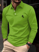 Camiseta masculina de manga comprida, cor sólida de negócios de meia-idade, roupas de primavera e outono do pai, camisa polo de gola confortável