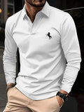 Camiseta masculina de manga comprida, cor sólida de negócios de meia-idade, roupas de primavera e outono do pai, camisa polo de gola confortável