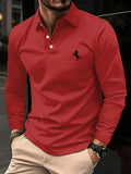 Camiseta masculina de manga comprida, cor sólida de negócios de meia-idade, roupas de primavera e outono do pai, camisa polo de gola confortável