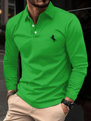 Camiseta masculina de manga comprida, cor sólida de negócios de meia-idade, roupas de primavera e outono do pai, camisa polo de gola confortável