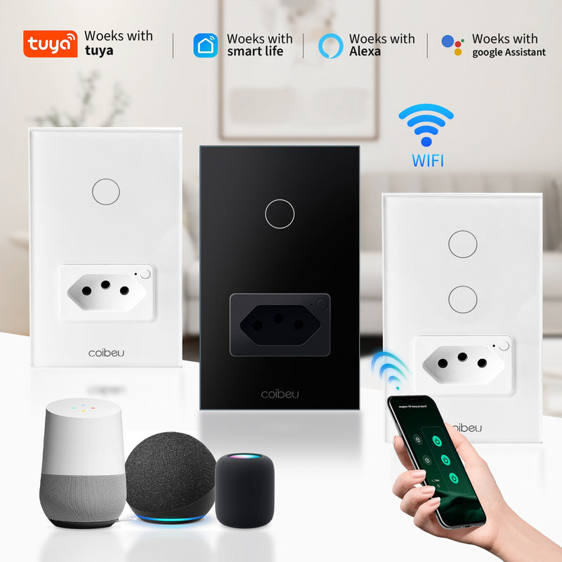 Tuya?Alexa,Google Assistant,10A,Interruptor Brasil Light,tomada inteligente wifi,interruptor inteligente,Sensor de Toque,Coibeu