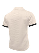 Camisa Polo Masculina Casual Esportiva em Jacquard com Bloco de Cores e Manga Curta com Botões