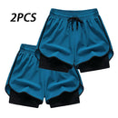 2Pc/Lot Summer Men Running Shorts Fitness Gym Training 2 in 1 Sports Shorts Quick Dry WorkoutJogging Double Deck Shorts
