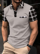 A nova camisa polo masculina de manga curta de verão 2025 apresenta uma estampa casual elegante e respirável com padrão listrado 3D