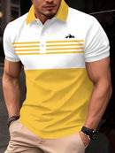 Camisa Polo Minimalista Masculina de Verão com Listras Horizontais, Gola Lapela, Estilo Empresarial, para Atividades ao Ar Livre, Solta e Confortável.