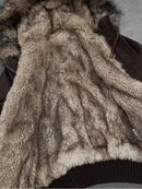 Jaqueta bomber feminina forrada de pele American Vintage Y2K, casaco marrom com