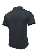 Camisa Polo Masculina Casual Esportiva em Jacquard com Bloco de Cores e Manga Curta com Botões