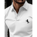 Camiseta masculina de manga comprida, cor sólida de negócios de meia-idade, roupas de primavera e outono do pai, camisa polo de gola confortável