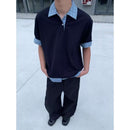 Camisa Polo Estilo Americano Retrô de Manga Curta para Homens, Camiseta de Verão com Gola Reversível e Estampa Xadrez, Efeito de Duas Peças