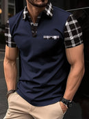 A nova camisa polo masculina de manga curta de verão 2025 apresenta uma estampa casual elegante e respirável com padrão listrado 3D