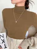 Blusa Gola Alta Manga Longa Camiseta Feminina Elegante Casual Trabalho