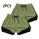 2Pc/Lot Summer Men Running Shorts Fitness Gym Training 2 in 1 Sports Shorts Quick Dry WorkoutJogging Double Deck Shorts