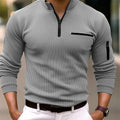 Nova camisa POLO listrada de manga comprida masculina com gola com zíper, estilo retrô, esportes, ao ar livre, lazer, confortável e leve