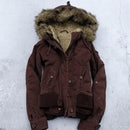 Jaqueta bomber feminina forrada de pele American Vintage Y2K, casaco marrom com