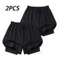 2Pc/Lot Summer Men Running Shorts Fitness Gym Training 2 in 1 Sports Shorts Quick Dry WorkoutJogging Double Deck Shorts