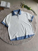 Camisa Polo Estilo Americano Retrô de Manga Curta para Homens, Camiseta de Verão com Gola Reversível e Estampa Xadrez, Efeito de Duas Peças
