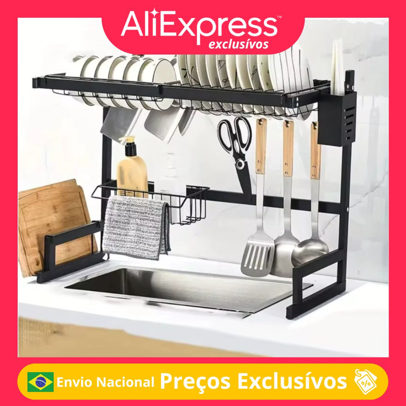 Escorredor de Louça Aço Inox Organizador Suspenso Modular Suporte de Pia Armário Prato Talher Utensílio Parede Cozinha Compacta